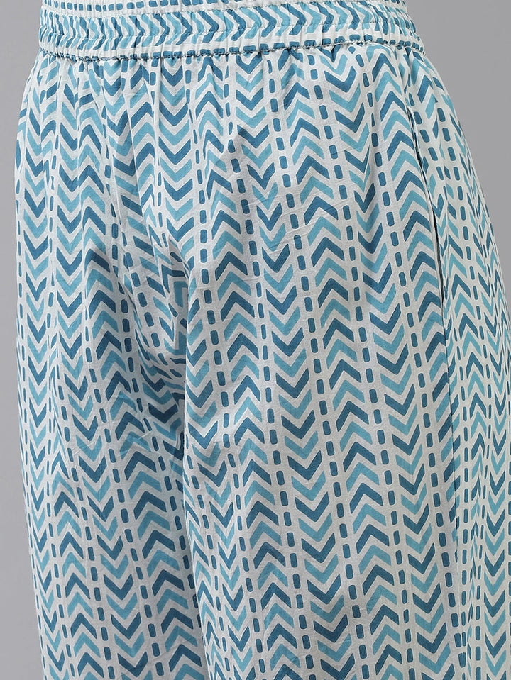 Blue Printed Straight Shape Regular Style Dupatta Set-Yufta Store-9757SKDBLS