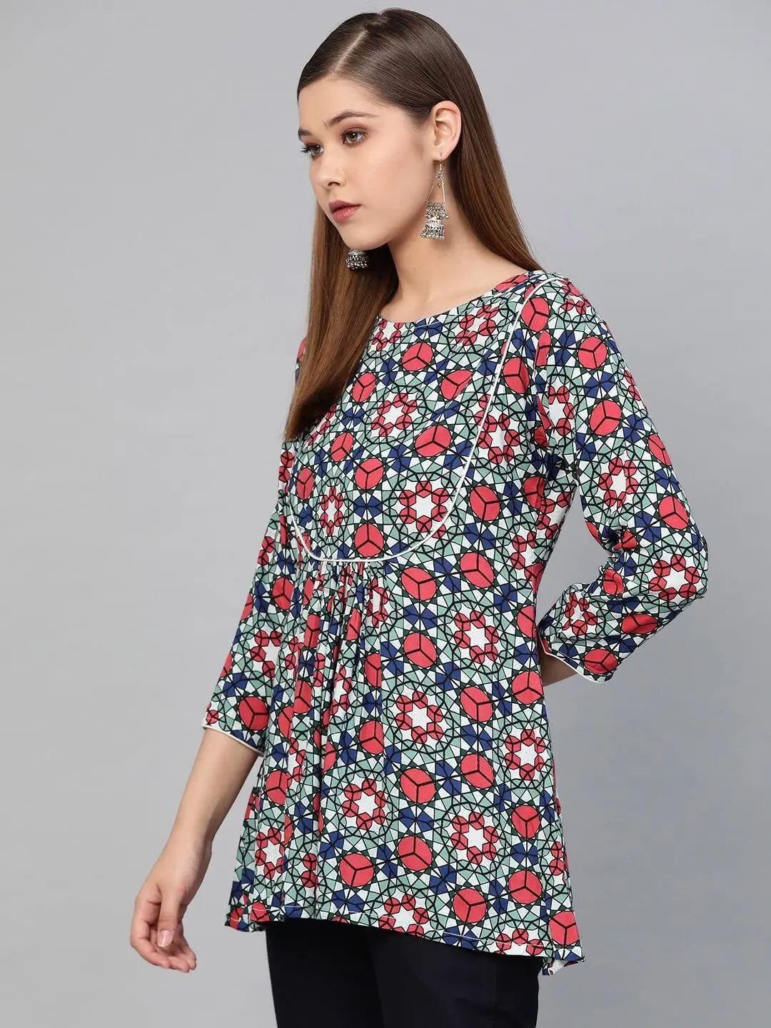 Blue Printed Tunic-Yufta Store-7169TUNMUS