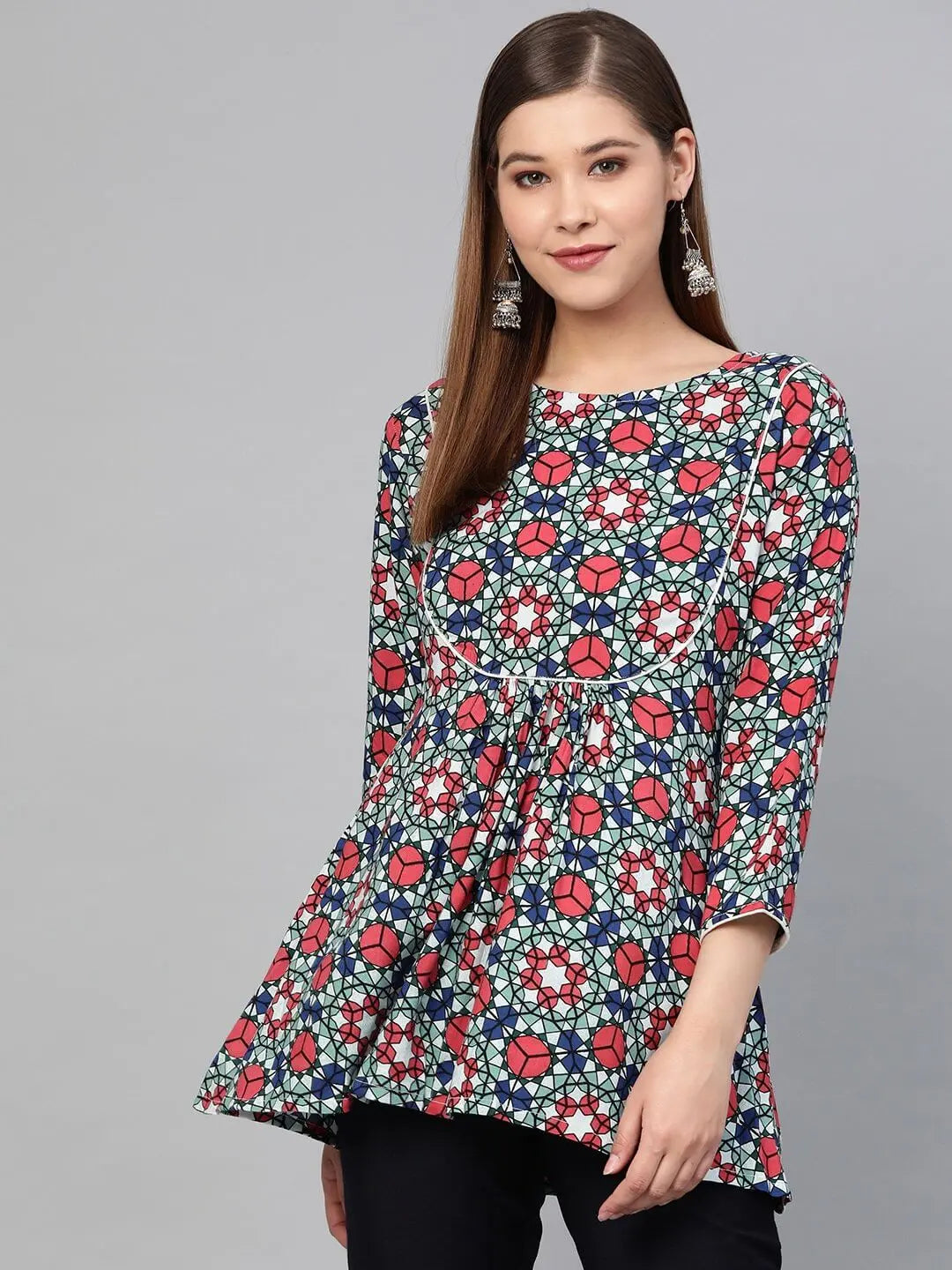 Blue Printed Tunic-Yufta Store-7169TUNMUS