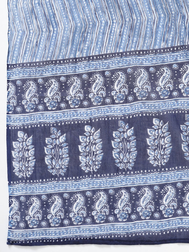 Blue Pure Cotton Printed Dupatta Set-Yufta Store-3705SKDBLS