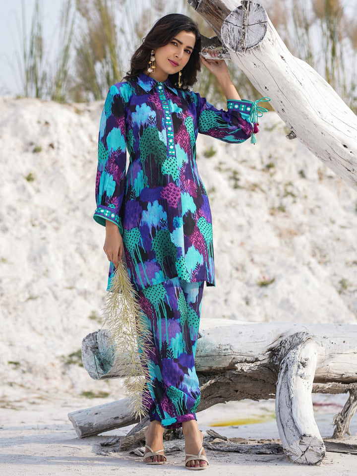 Blue Pure Muslin Ethnic Co-ord Set