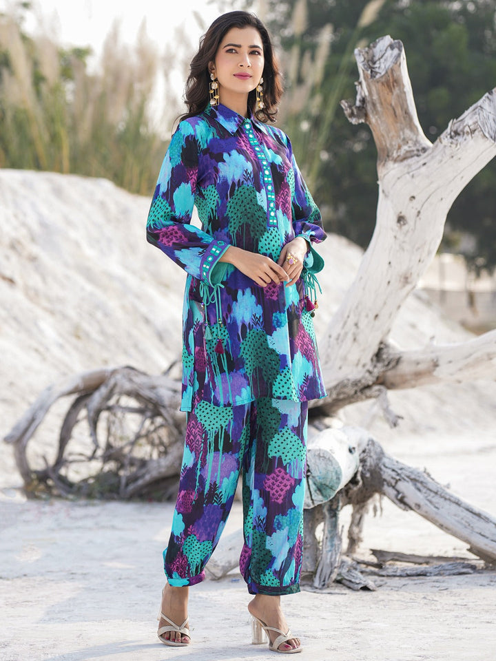 Blue Pure Muslin Ethnic Co-ord Set