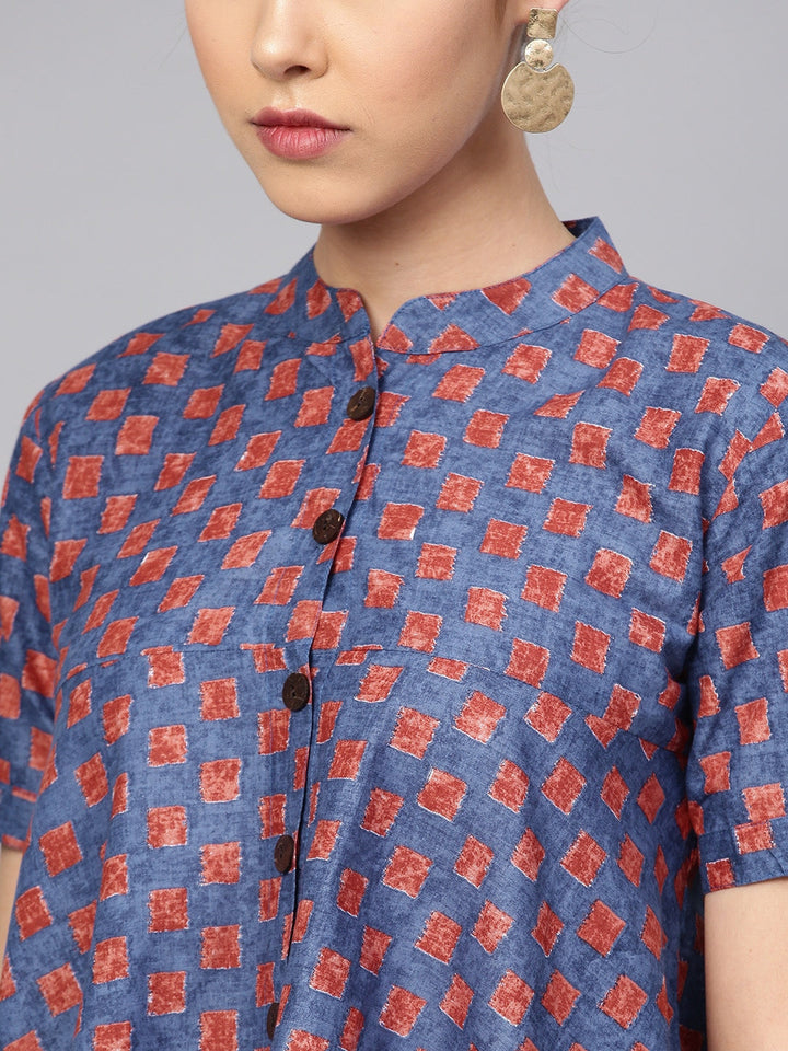 Blue & Red Printed Tunic-Yufta Store-YUFPJTU884BLUS