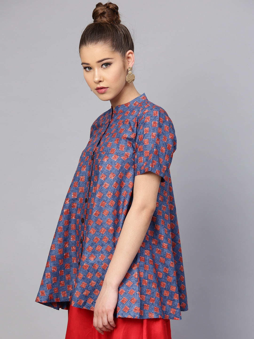 Blue & Red Printed Tunic-Yufta Store-YUFPJTU884BLUS