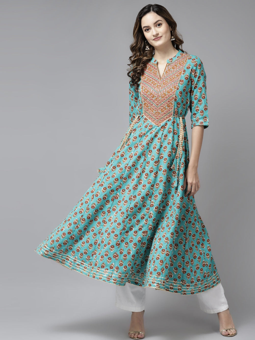 Blue & Rust Red Printed Kurta-Yufta Store-5407DRSSBM