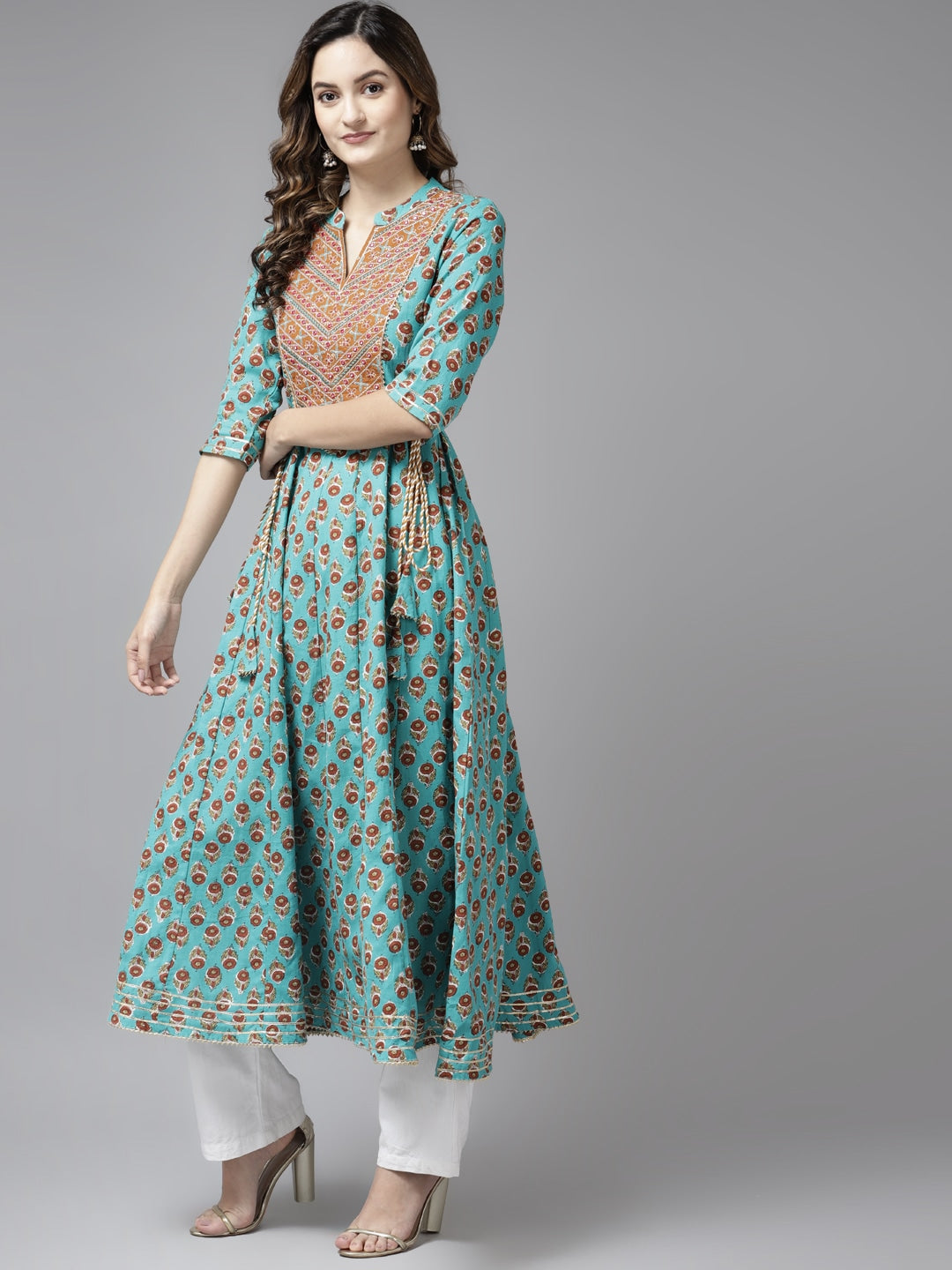 Blue & Rust Red Printed Kurta-Yufta Store-5407DRSSBM