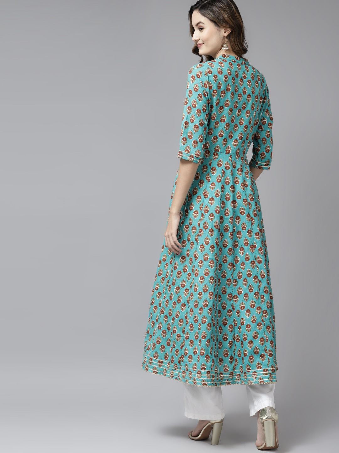 Blue & Rust Red Printed Kurta-Yufta Store-5407DRSSBM