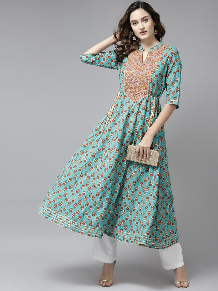 Blue & Rust Red Printed Kurta-Yufta Store-5407DRSSBM