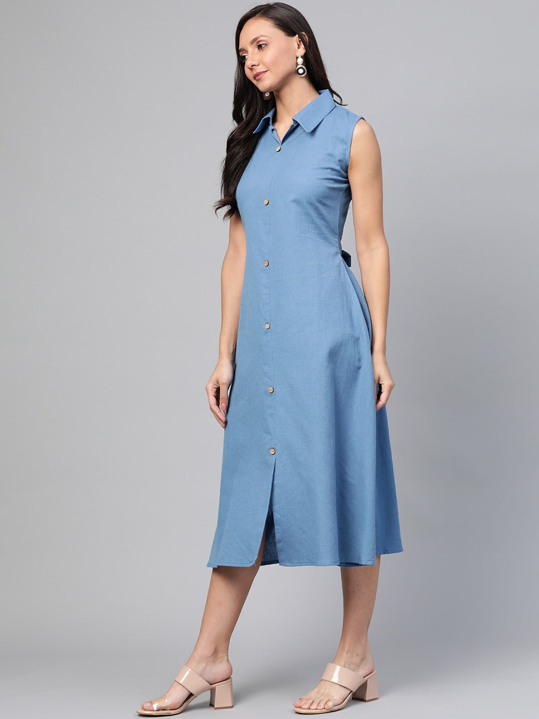 Blue Solid Dress-Yufta Store-7459DRSBLSS