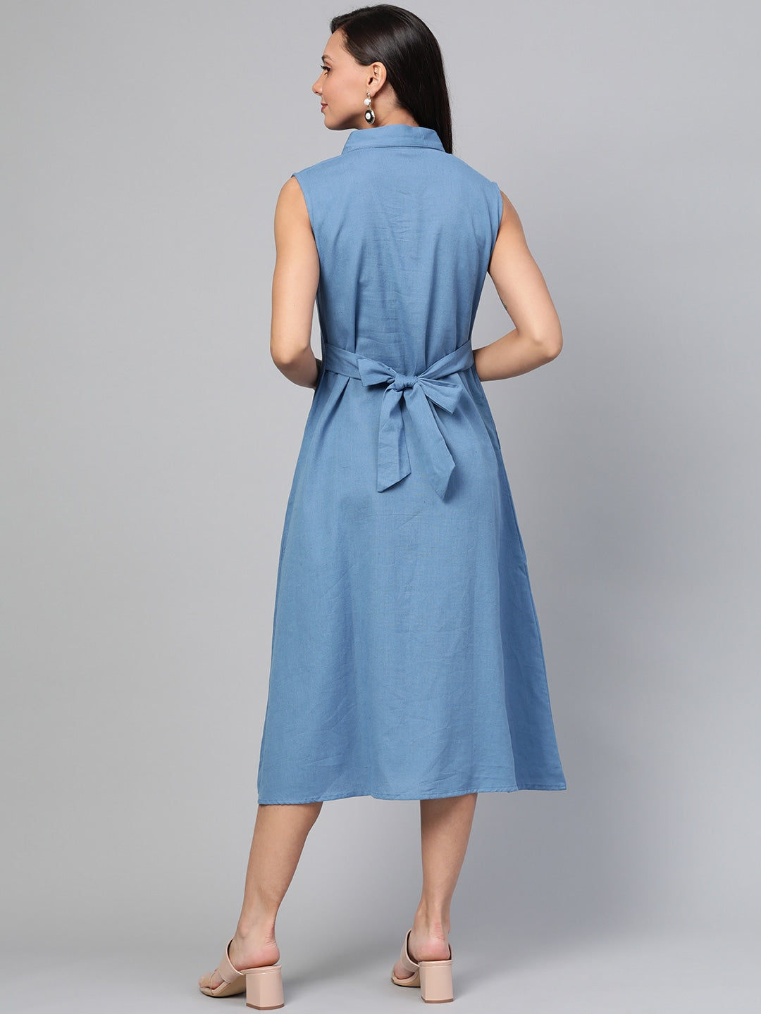 Blue Solid Dress-Yufta Store-7459DRSBLSS