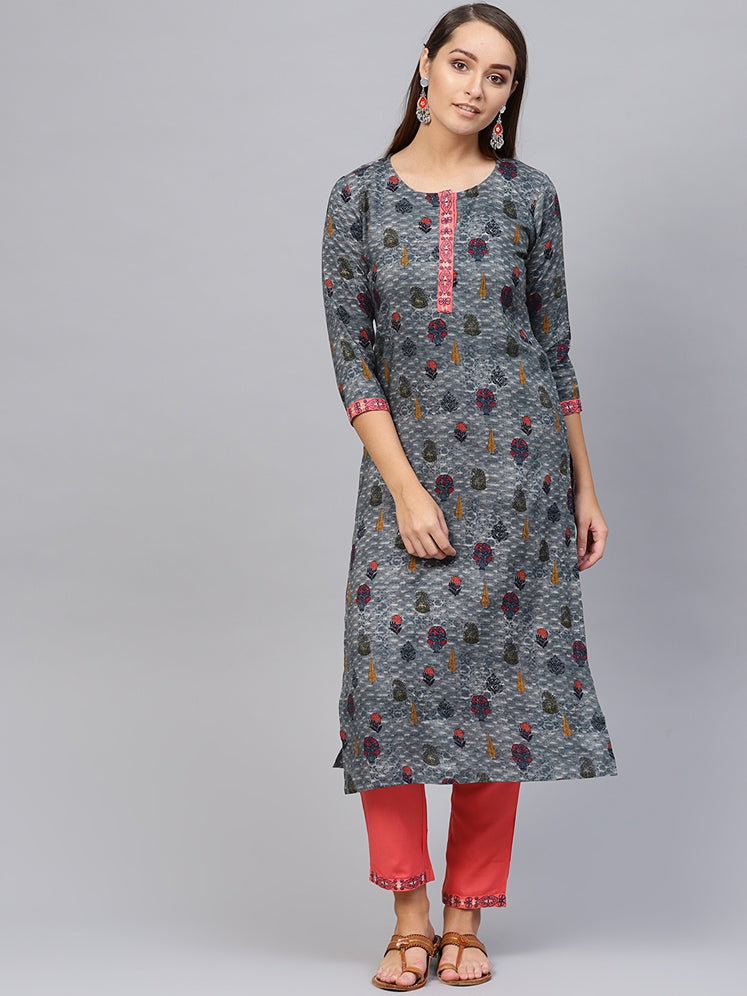 Blue Straight Kurta-Yufta Store-2093SETBLS