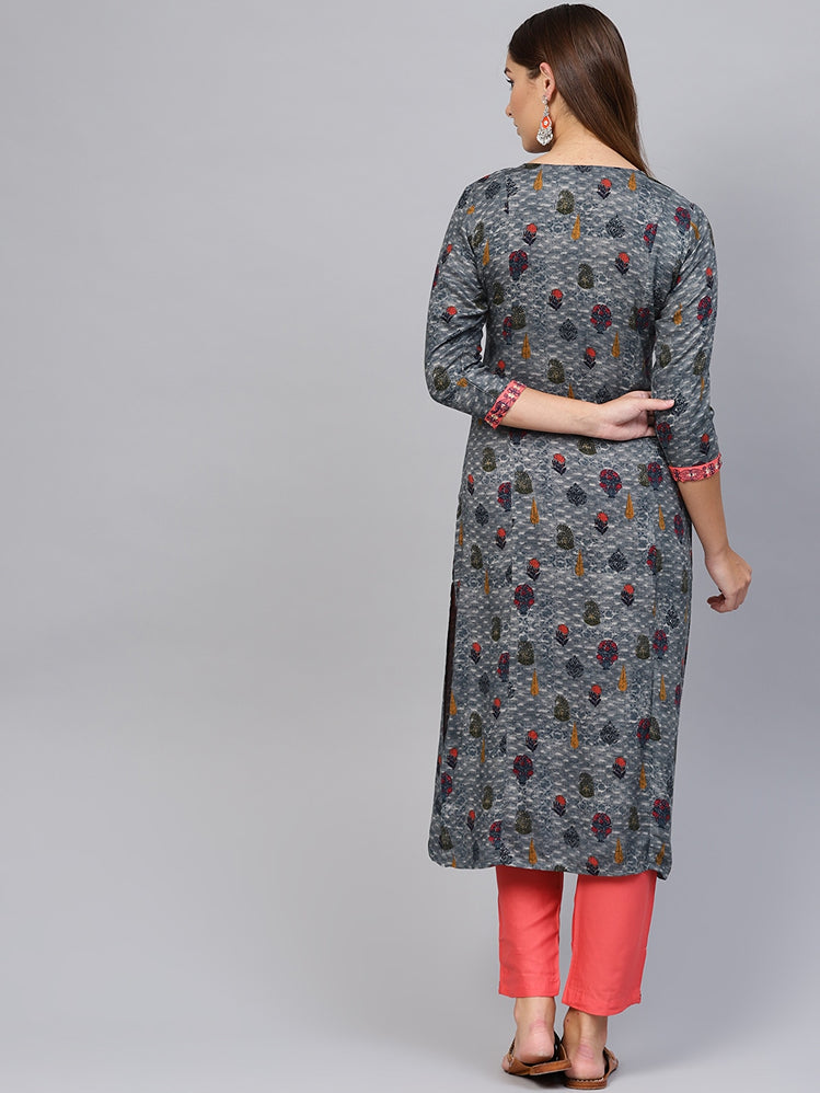 Blue Straight Kurta-Yufta Store-2093SETBLS