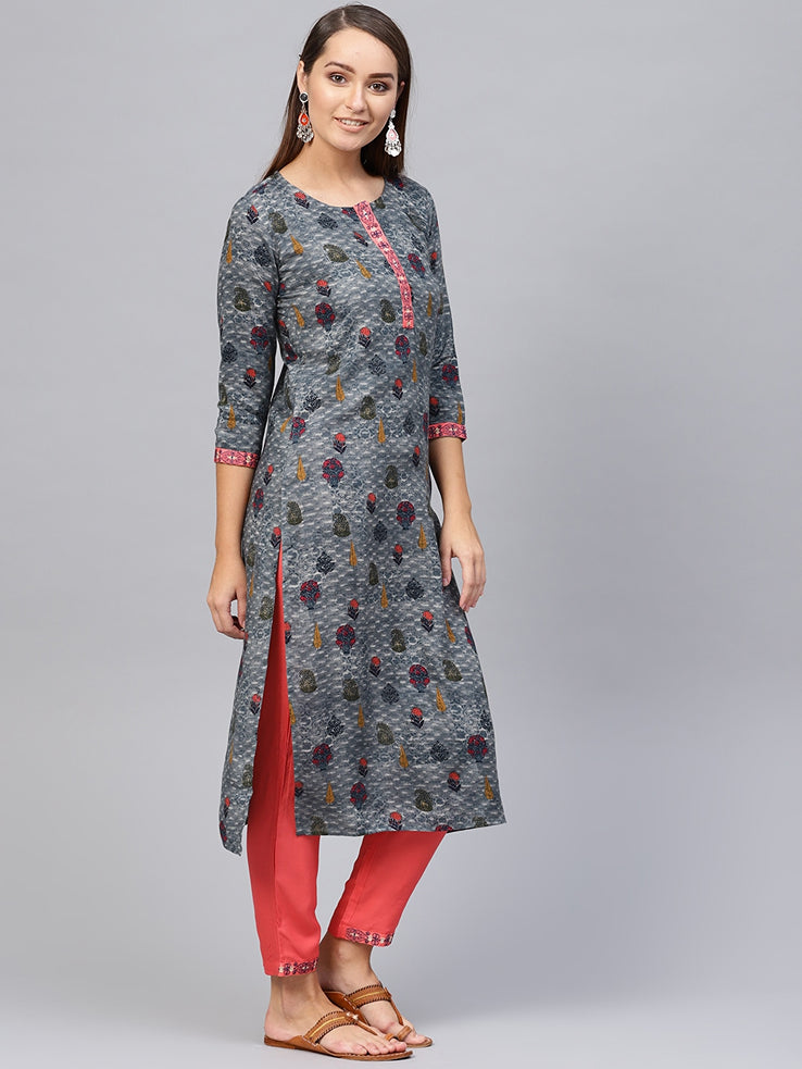 Blue Straight Kurta-Yufta Store-2093SETBLS