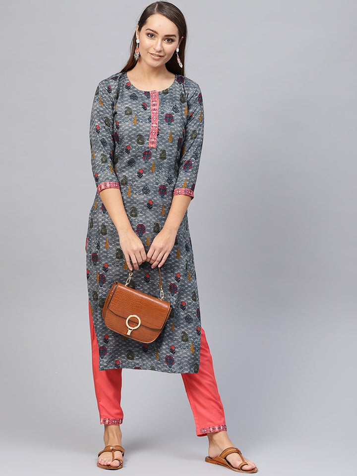 Blue Straight Kurta-Yufta Store-2093SETBLS