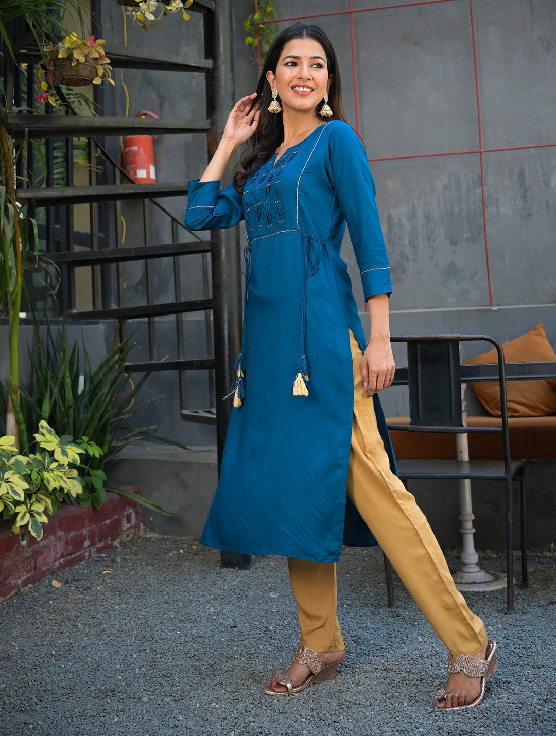 Blue Straight Kurta-Yufta Store-7692KURBLS