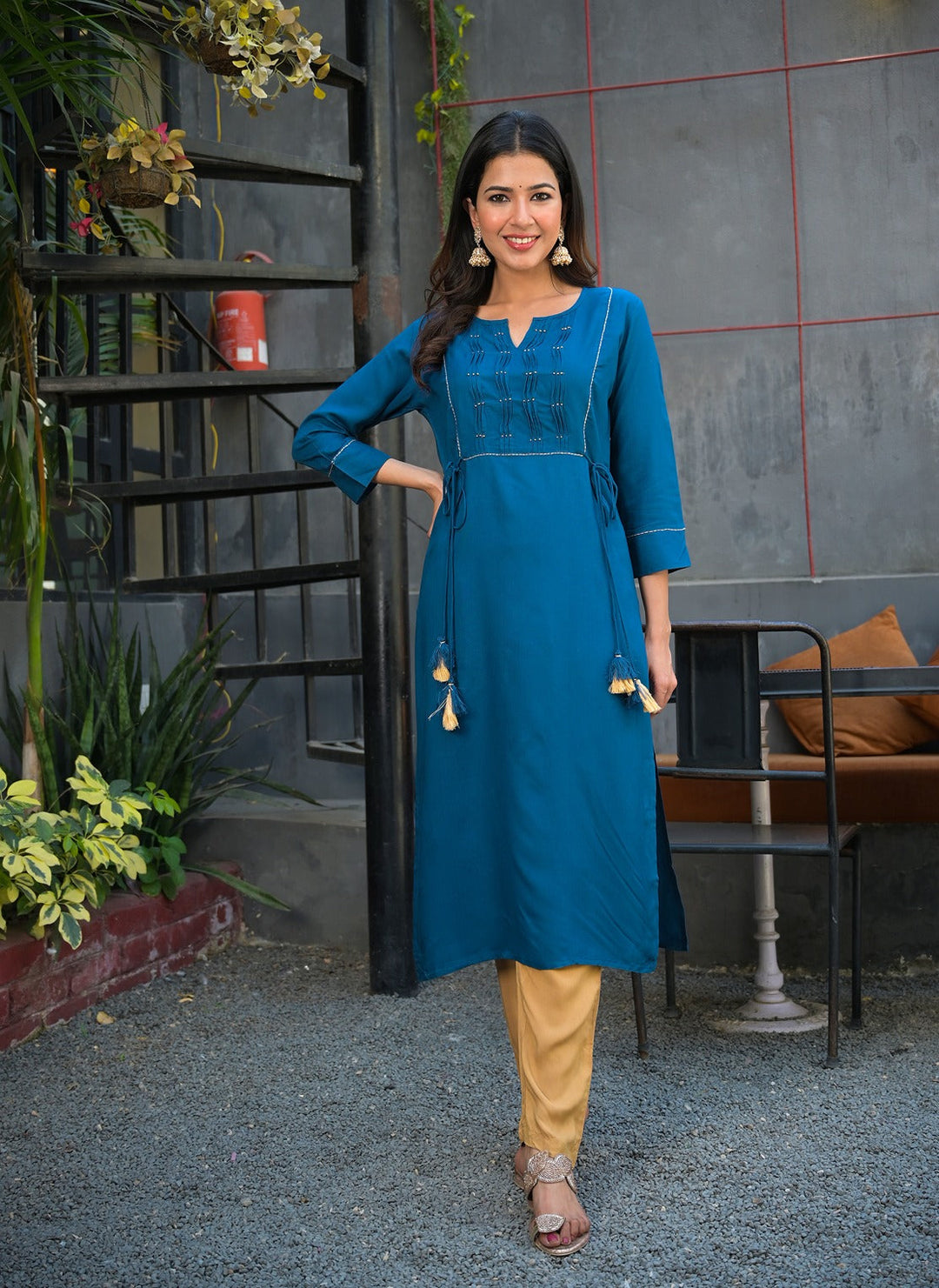 Blue Straight Kurta-Yufta Store-7692KURBLS