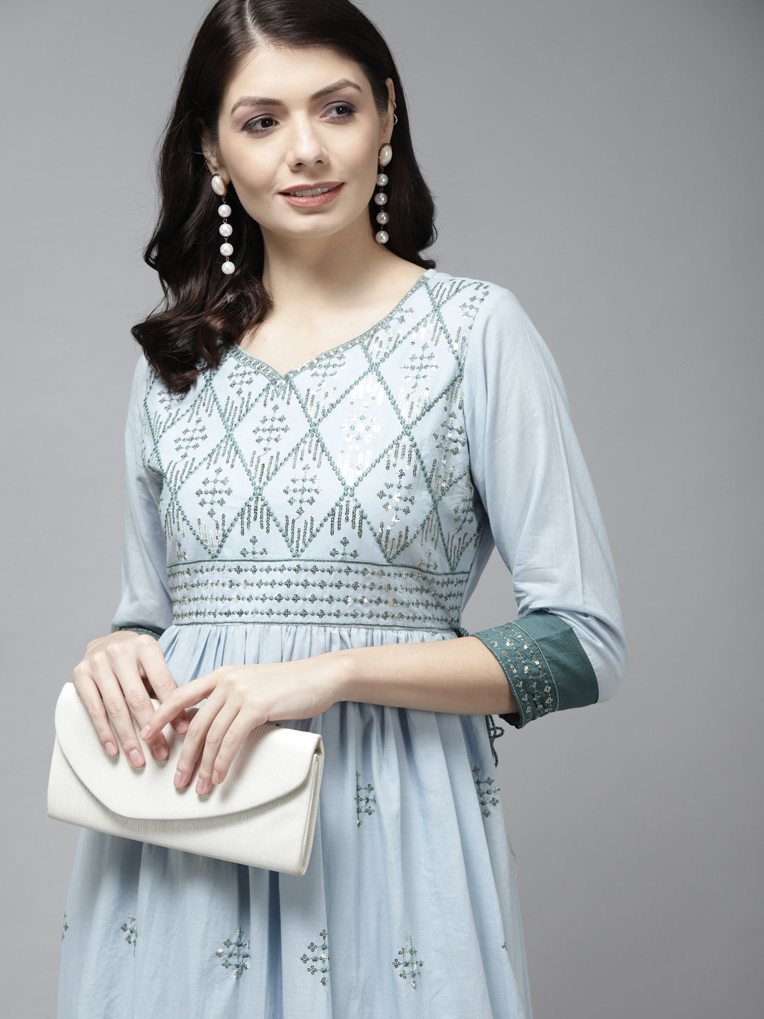 Blue & Teal Green Ethnic Maxi Dress-Yufta Store-2753DRSSBM