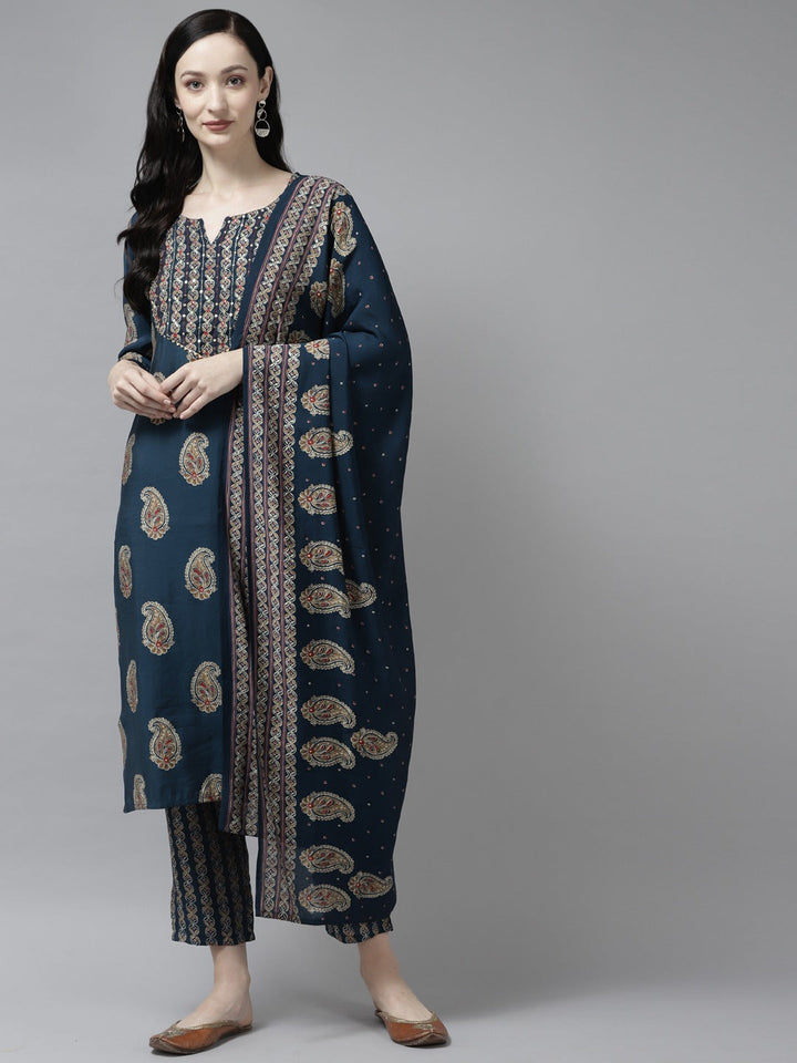 Blue Thread Dupatta Set-Yufta Store-9888SKDBLM