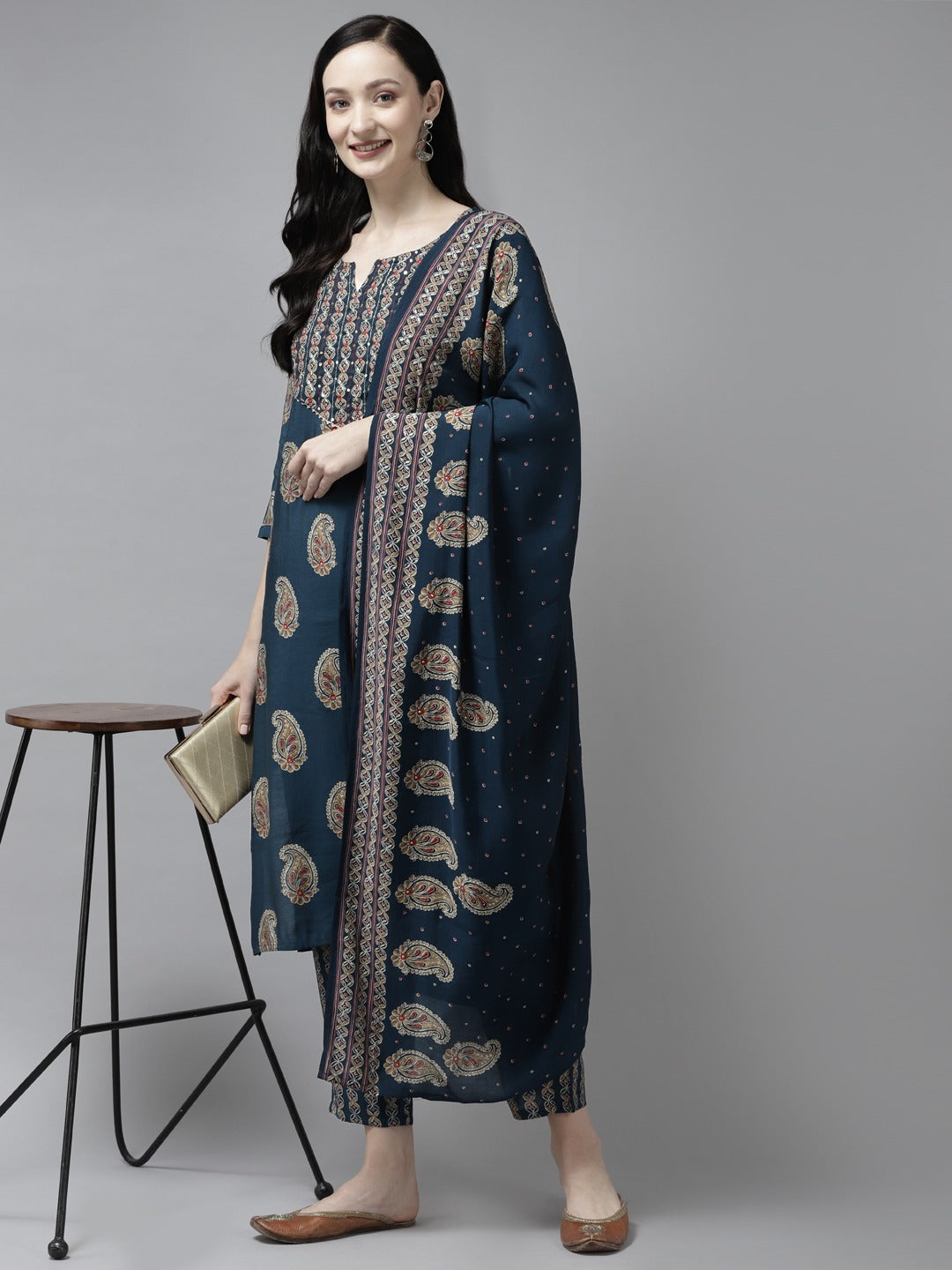 Blue Thread Dupatta Set-Yufta Store-9888SKDBLM