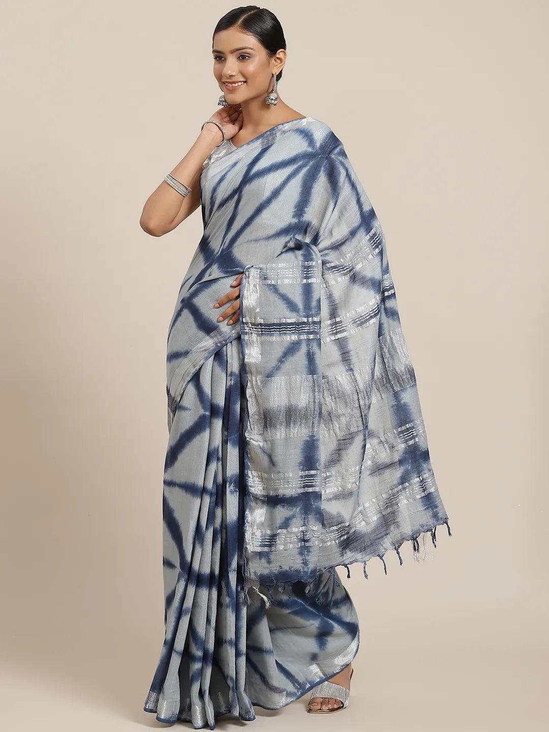 Blue Tie and Dye Saree-Yufta Store-6033SARBL