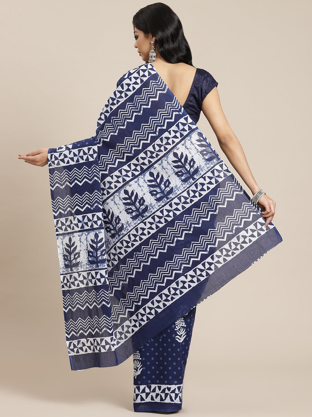 Blue & White Ethnic Motifs Saree-Yufta Store-6021SARBL