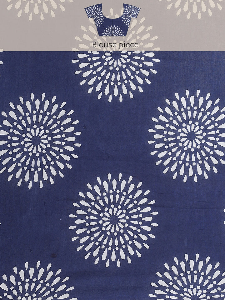 Blue & White Ethnic Motifs Saree-Yufta Store-6021SARBL