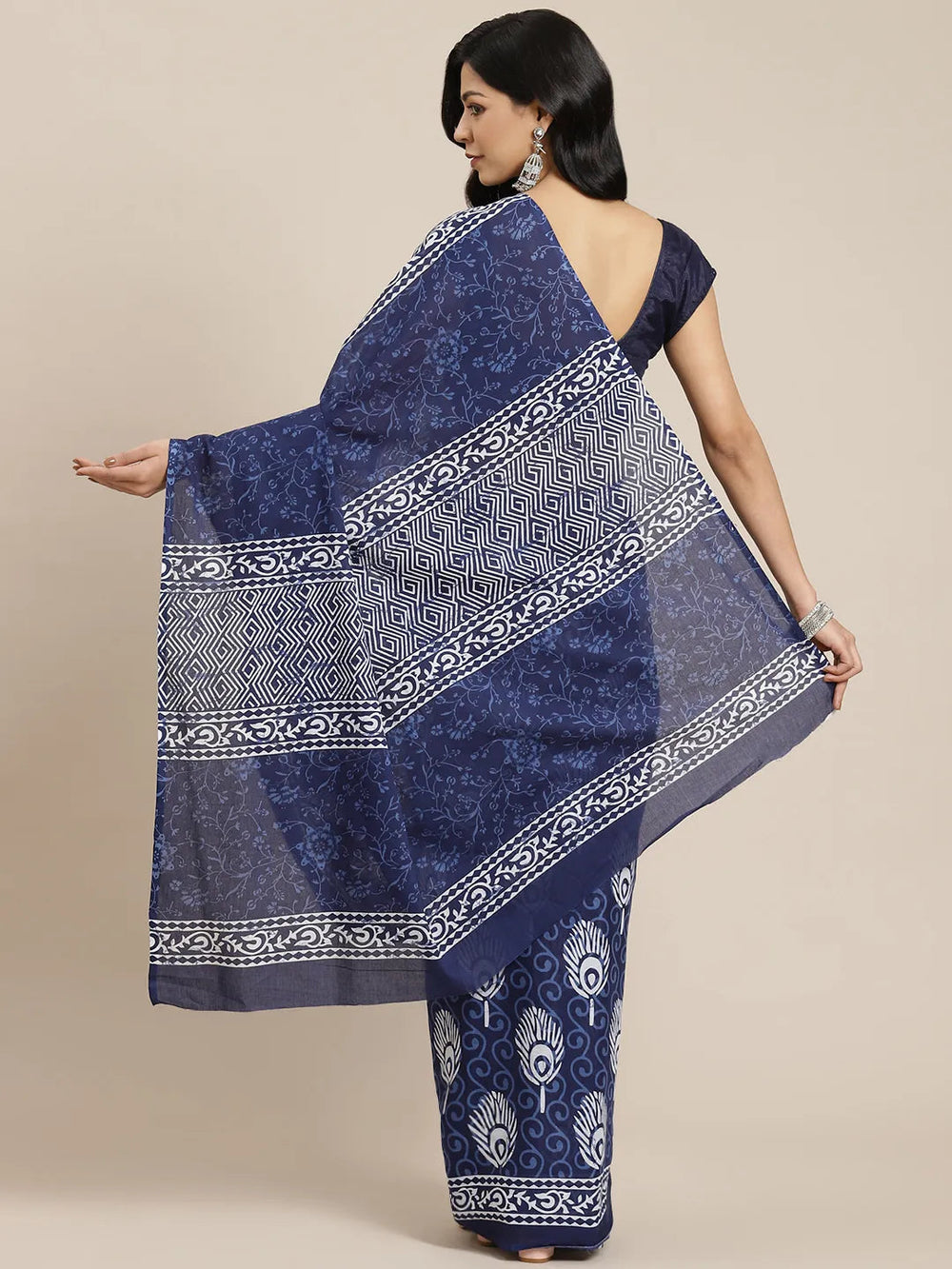 Blue & White Ethnic Motifs Saree-Yufta Store-6022SARBL