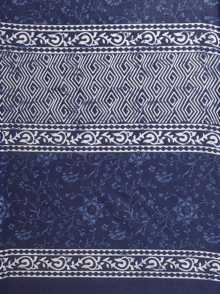 Blue & White Ethnic Motifs Saree-Yufta Store-6022SARBL