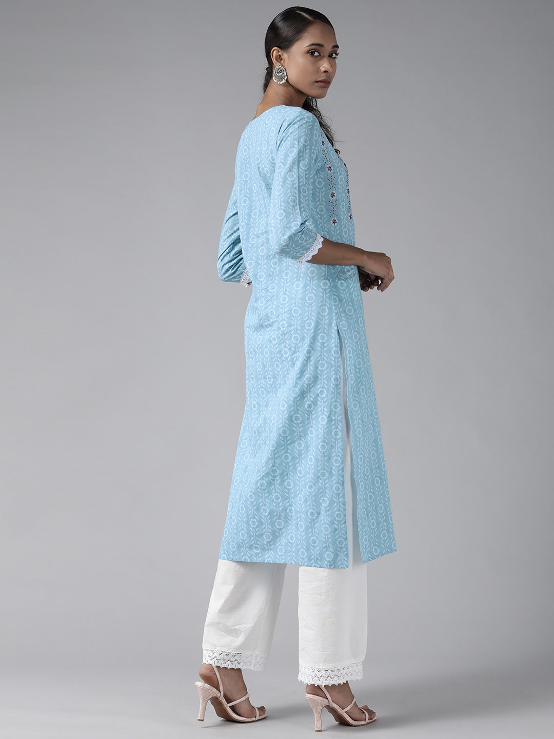 Blue & White Ethnic Printed Kurta-Yufta Store-9501KURBLS