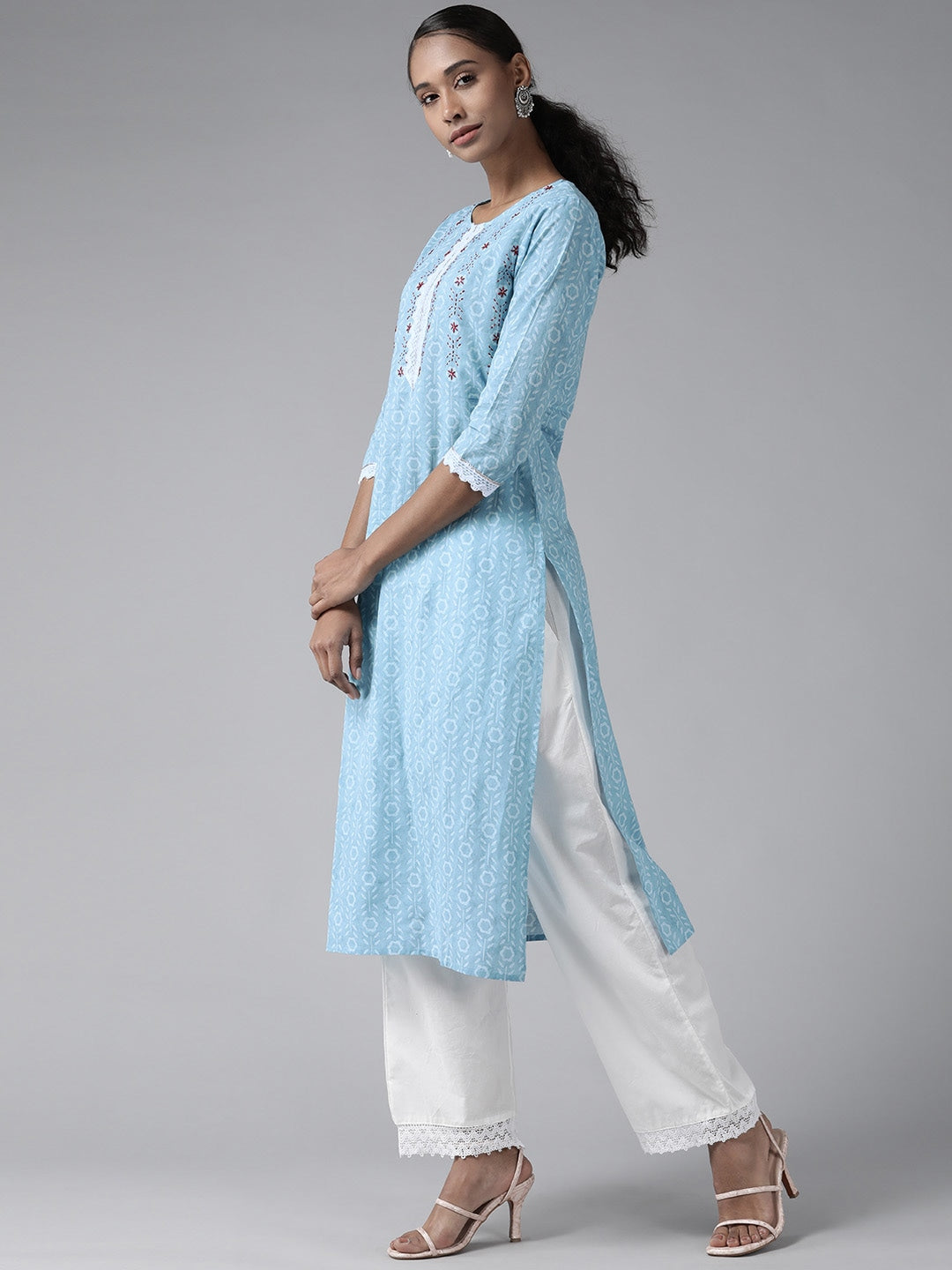 Blue & White Ethnic Printed Kurta-Yufta Store-9501KURBLS