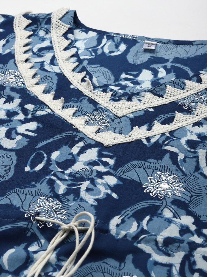 Blue & White Floral Printed Kaftan