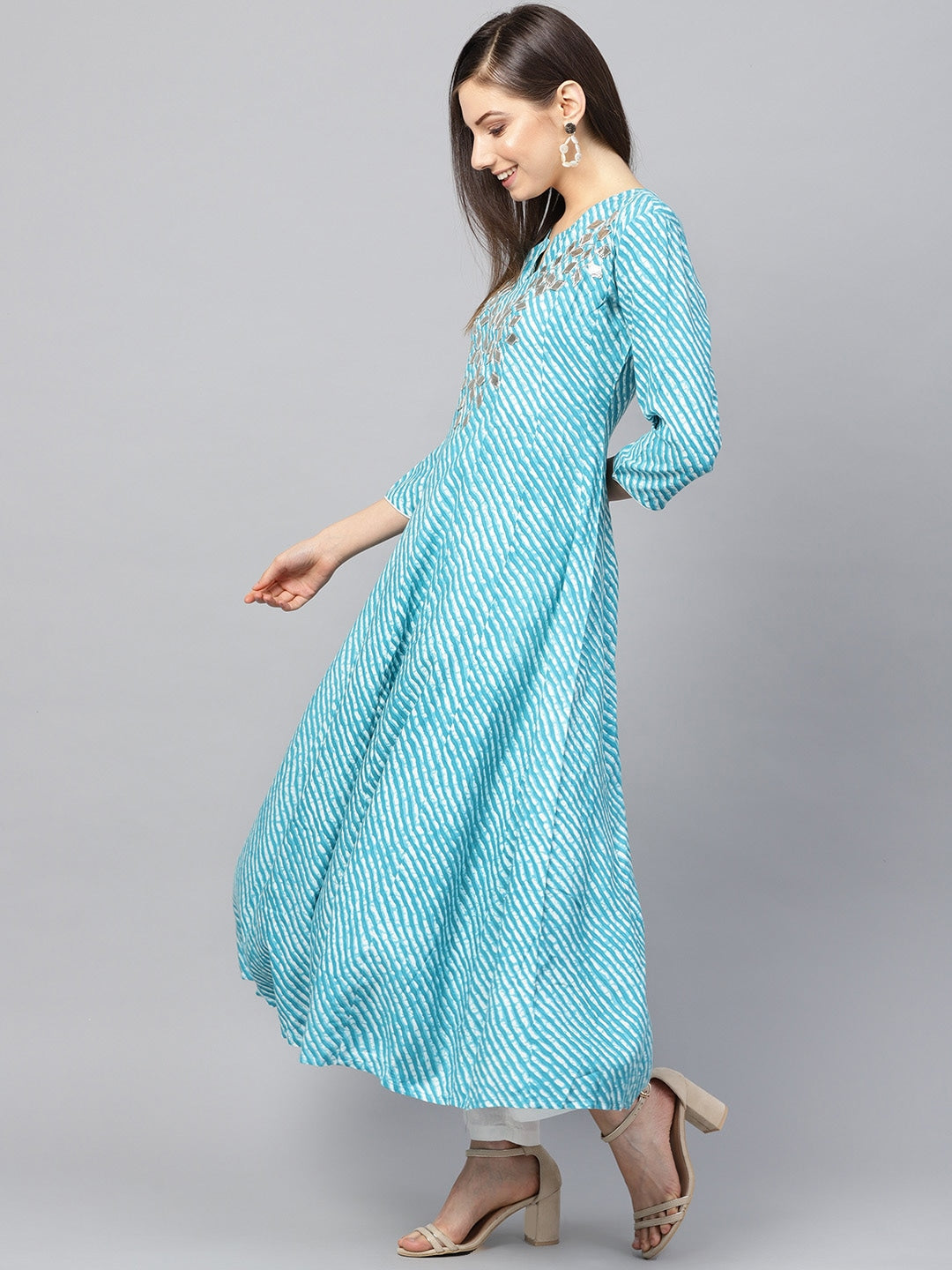 Blue & White Printed Kurta-Yufta Store-1756KURBLS