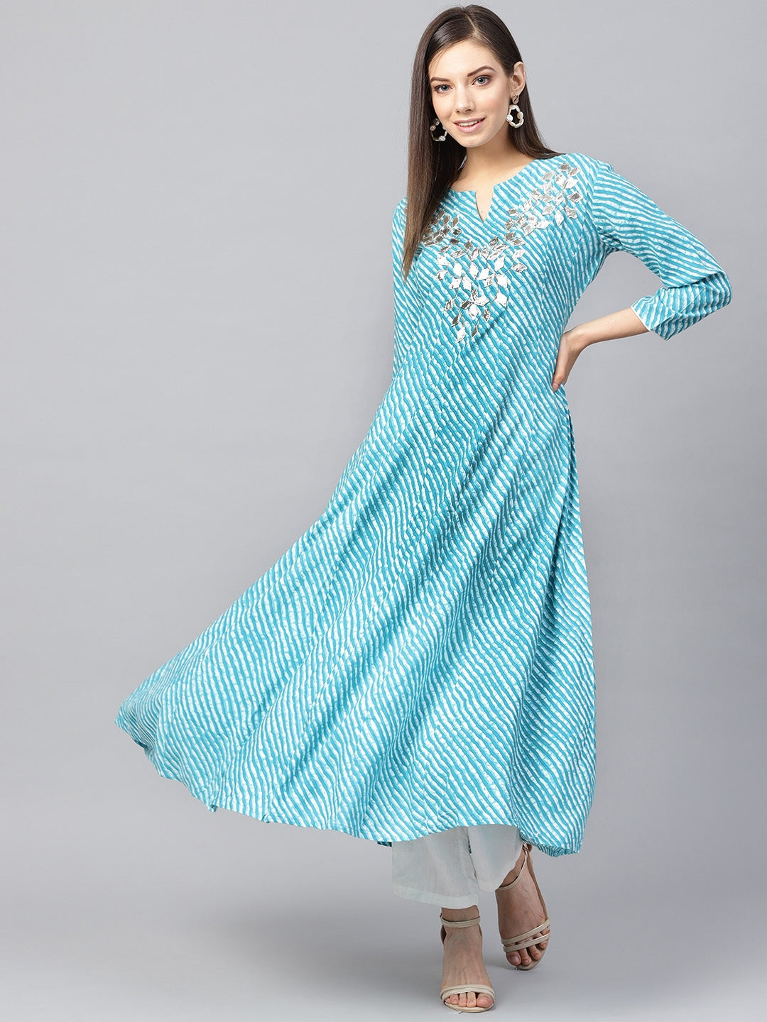 Blue & White Printed Kurta-Yufta Store-1756KURBLS