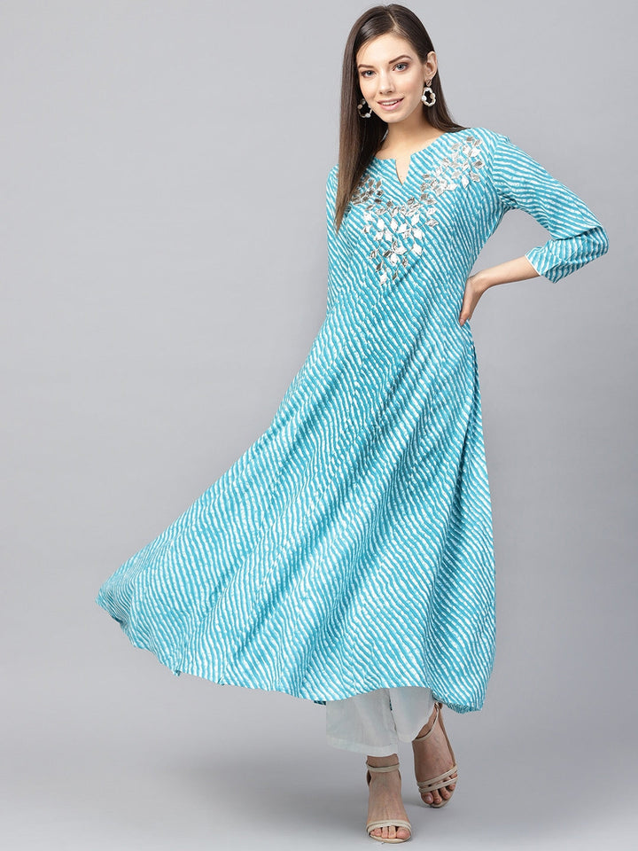 Blue & White Printed Kurta-Yufta Store-1756KURBLS