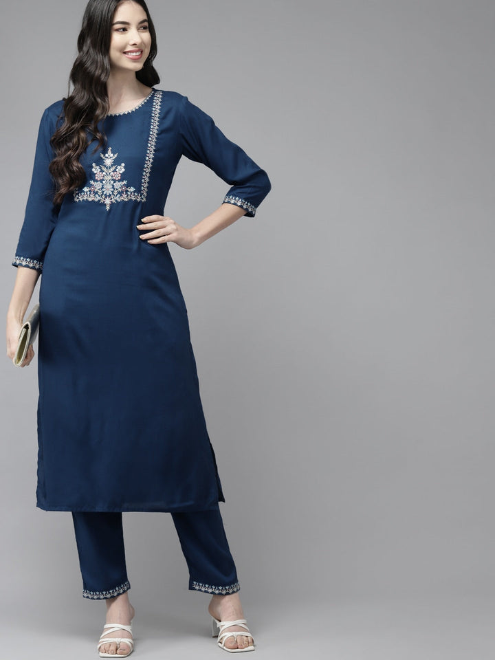 Blue Yoke Design Kurta Set-Yufta Store-9234SETBLS