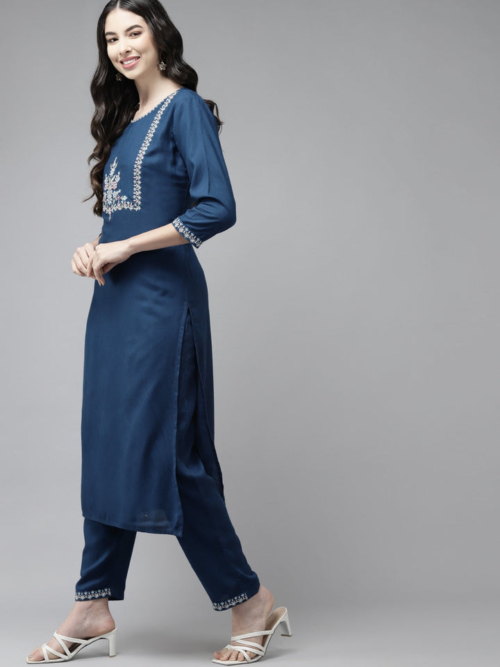 Blue Yoke Design Kurta Set-Yufta Store-9234SETBLS