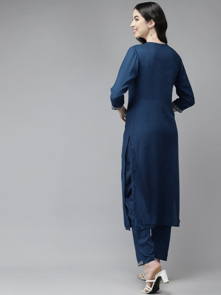 Blue Yoke Design Kurta Set-Yufta Store-9234SETBLS