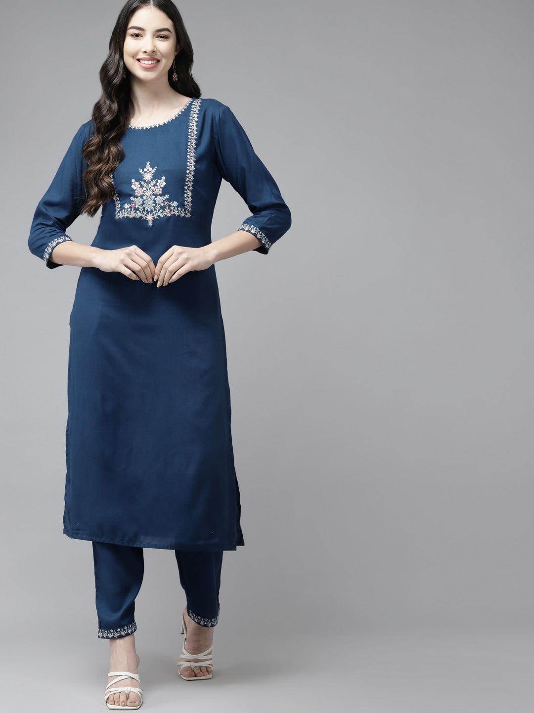 Blue Yoke Design Kurta Set-Yufta Store-9234SETBLS