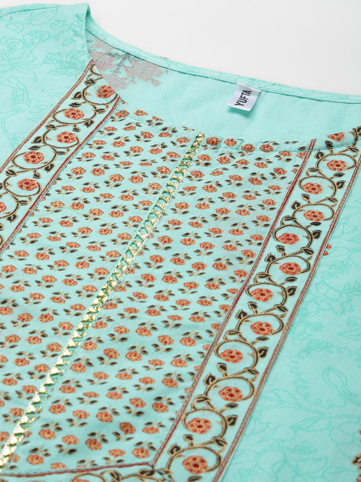 Blue and Peach Printed Dupatta Set-Yufta Store-7590SETBLS