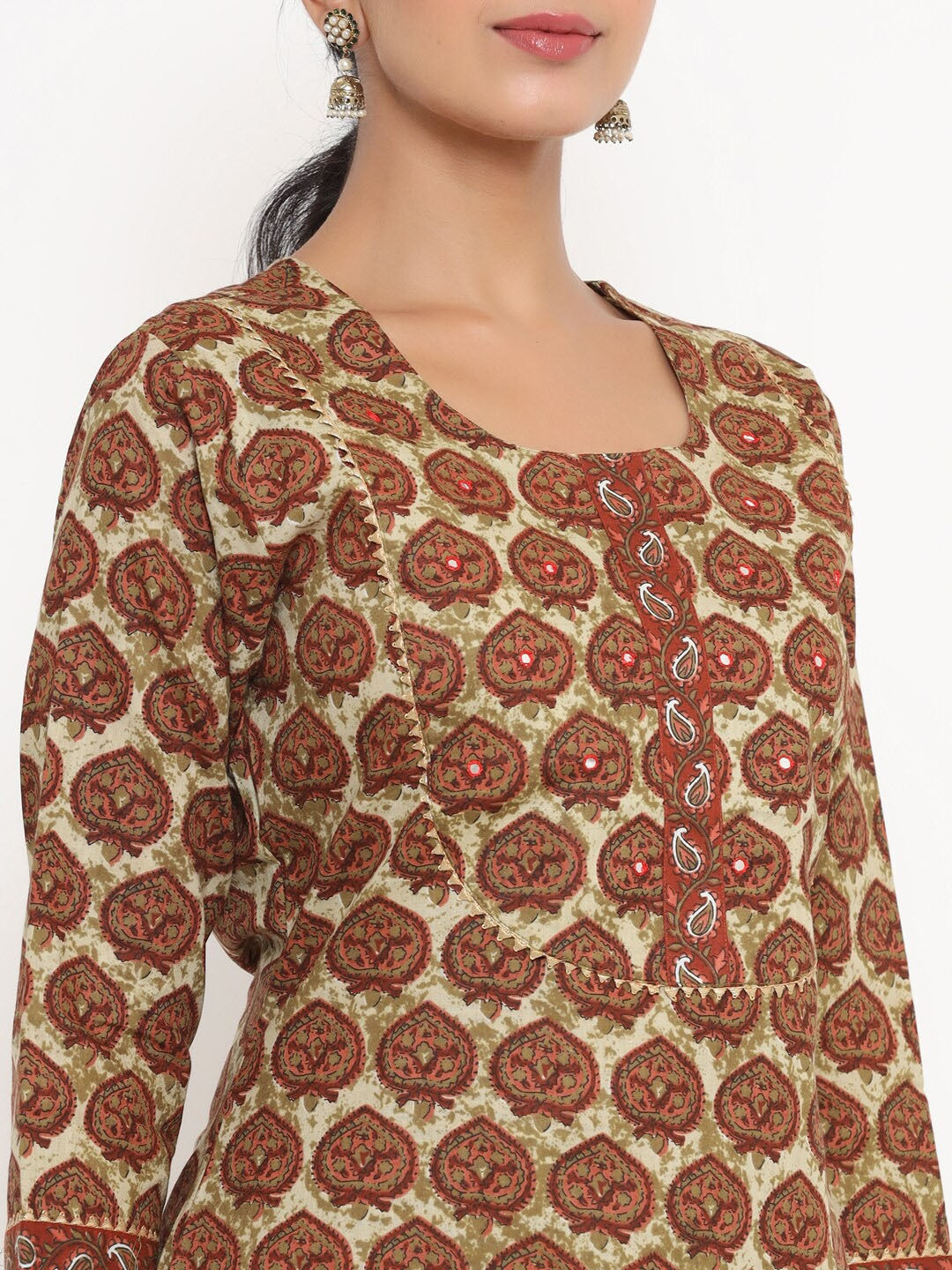 Brown Geometric Printed Dupatta Set-Yufta Store-9801SKDBRS