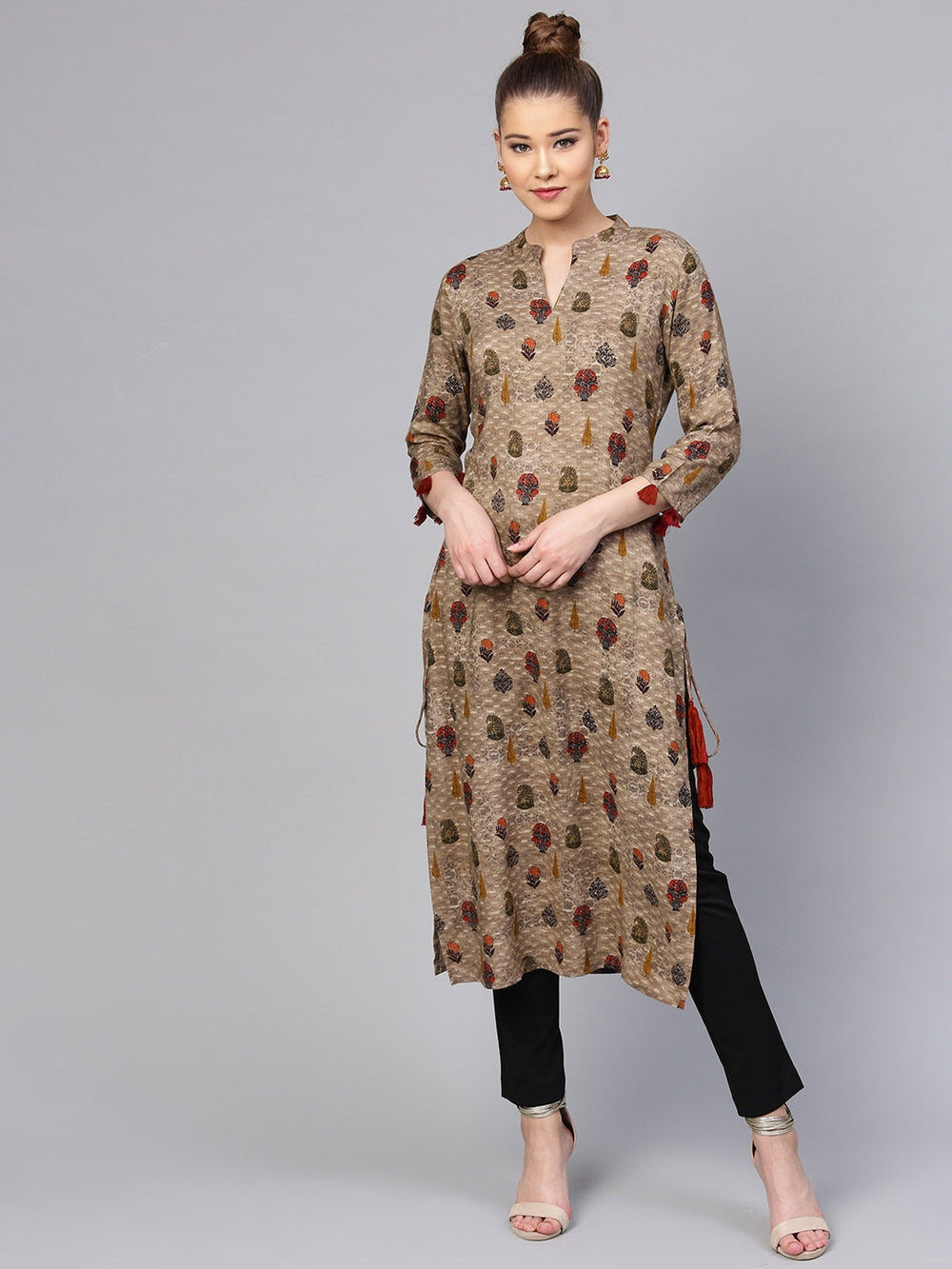 Brown & Green Printed Kurta-Yufta Store-YUFDGSET2073KUS