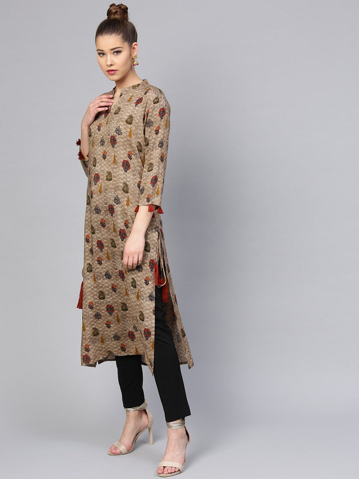 Brown & Green Printed Kurta-Yufta Store-YUFDGSET2073KUS