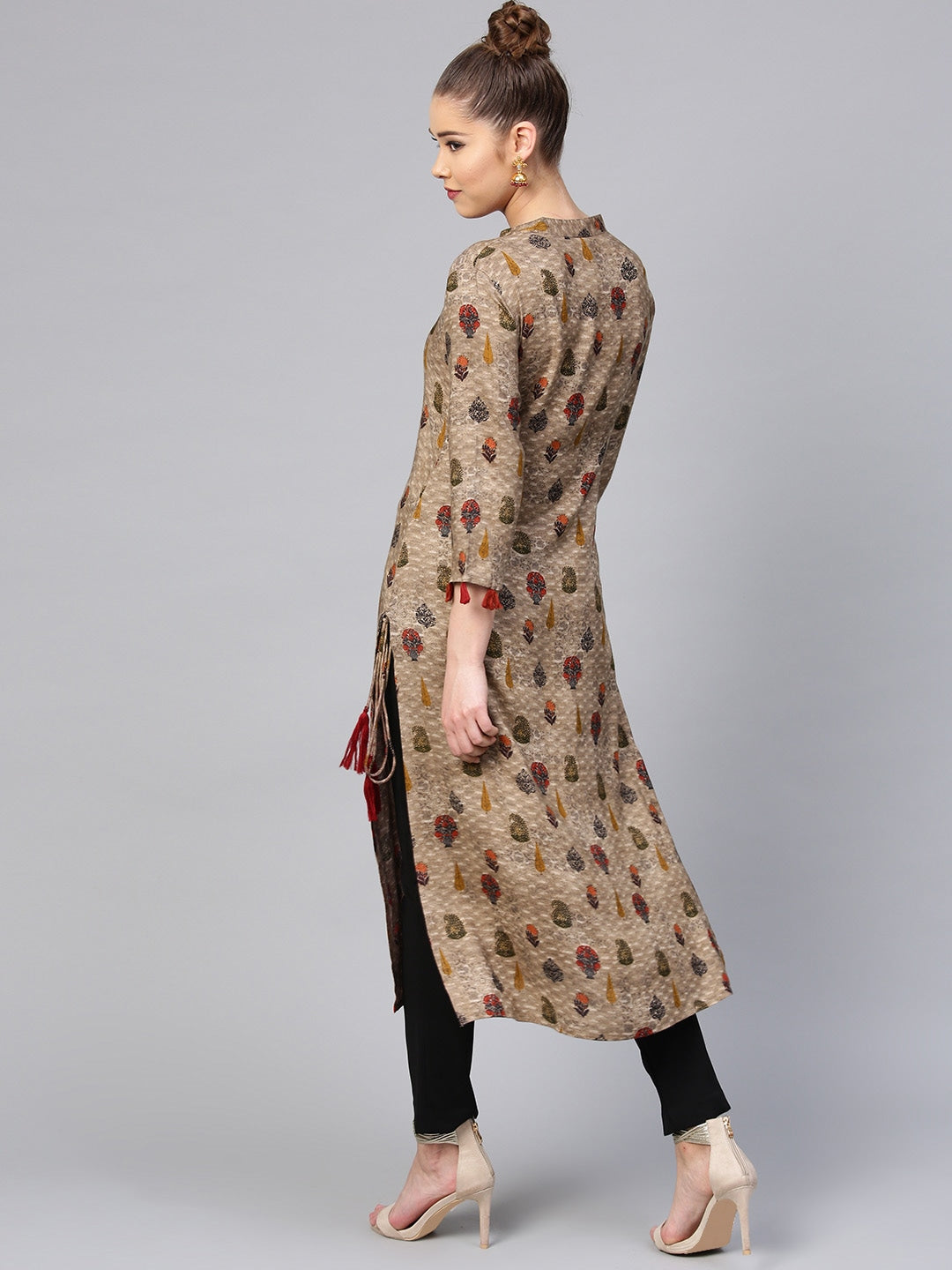 Brown & Green Printed Kurta-Yufta Store-YUFDGSET2073KUS