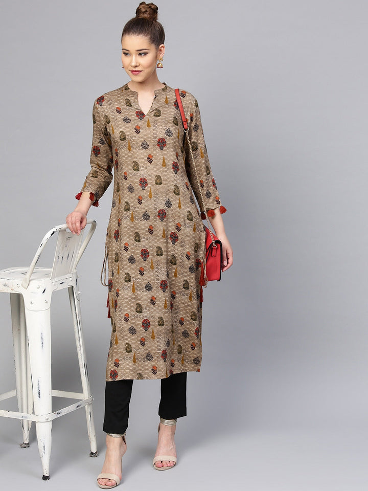 Brown & Green Printed Kurta-Yufta Store-YUFDGSET2073KUS