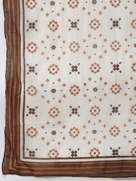 Brown & Offwhite Printed Dupatta-Yufta Store-2012SKDMRS