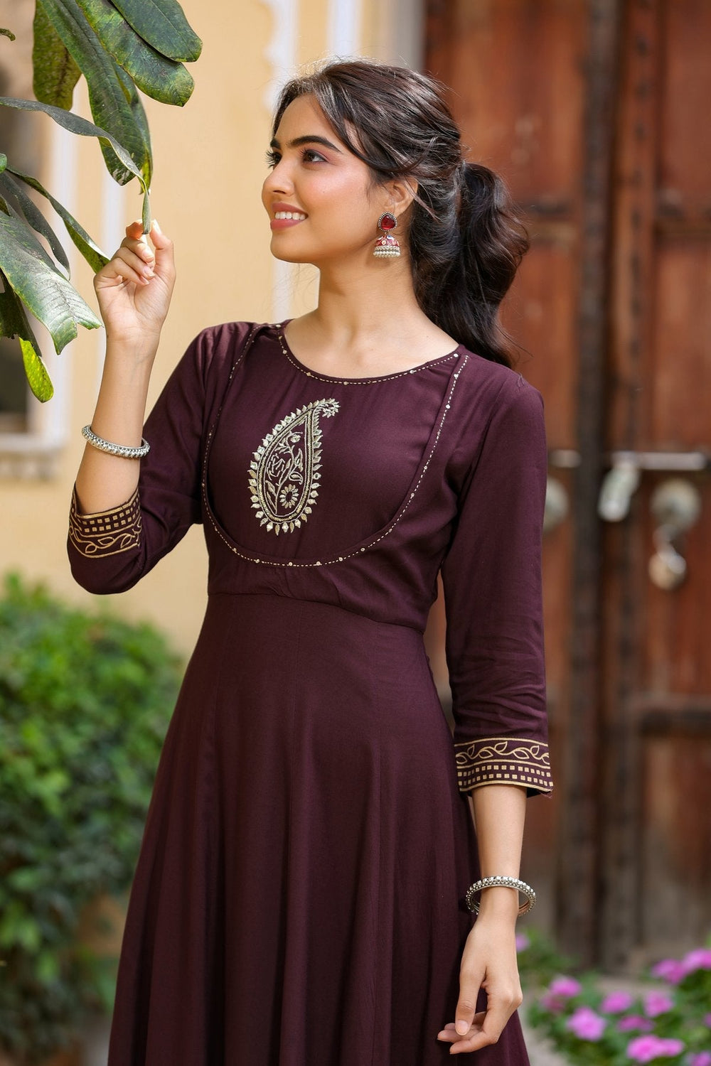 Brown Printed Dress-Yufta Store-8080DRSBRS