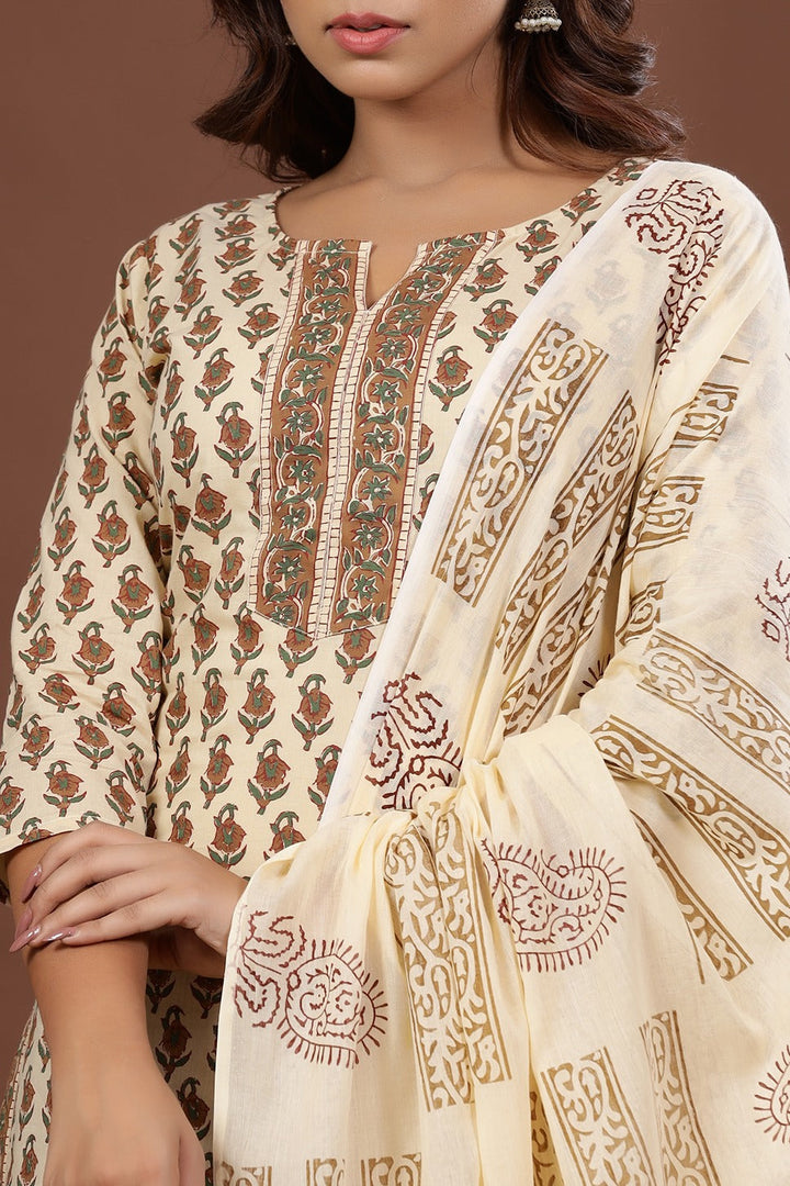 Brown Printed Dupatta Set-Yufta Store-9008SKDBRS