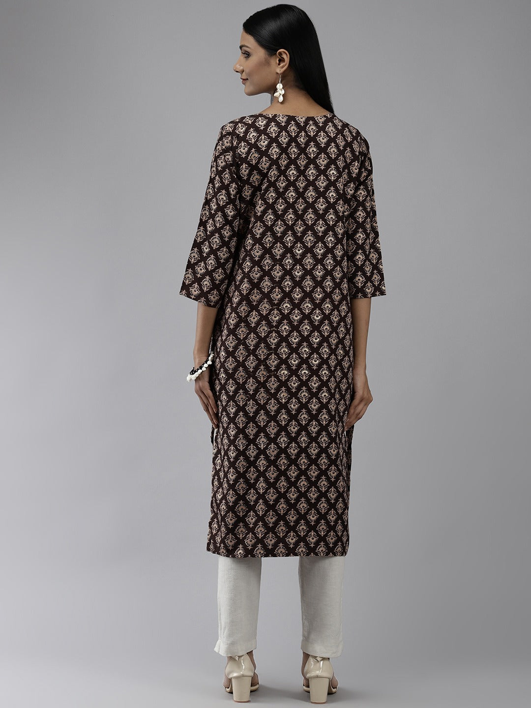 Brown Printed Kurta-Yufta Store-2749KURBRS