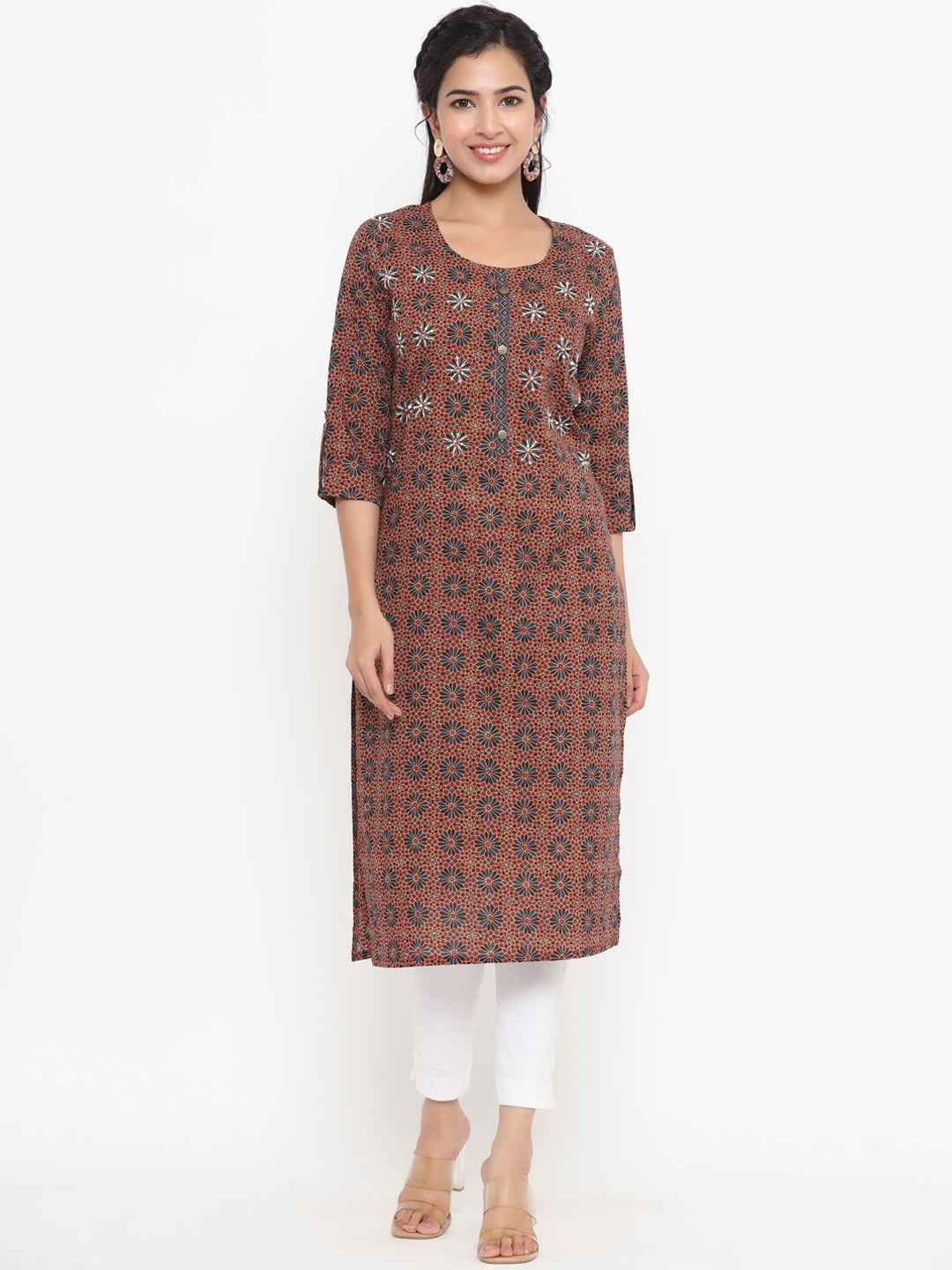 Brown Printed Kurta-Yufta Store-4731KURBRS