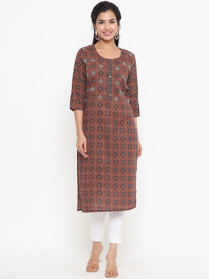 Brown Printed Kurta-Yufta Store-4731KURBRS